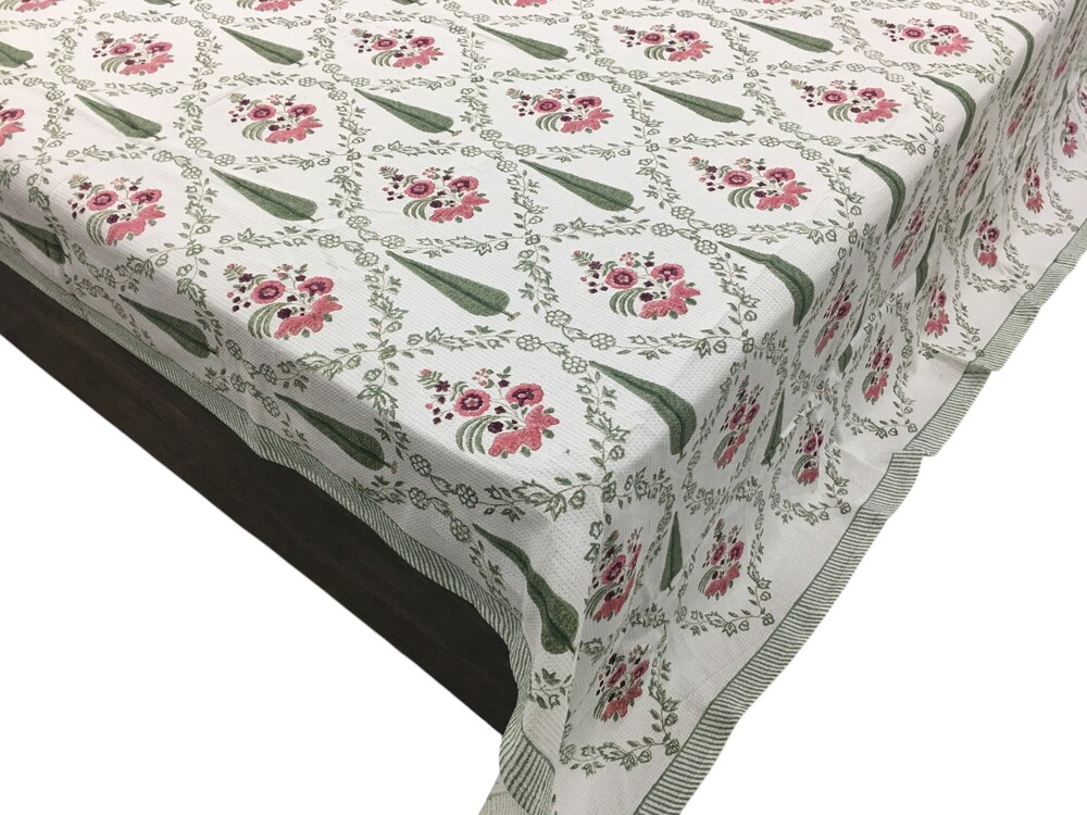 Hand Block Printed Waffle Bedsheet - Color: Multi