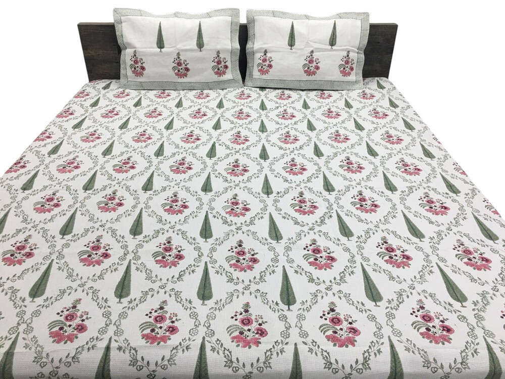 Hand Block Printed Waffle Bedsheet - Color: Multi