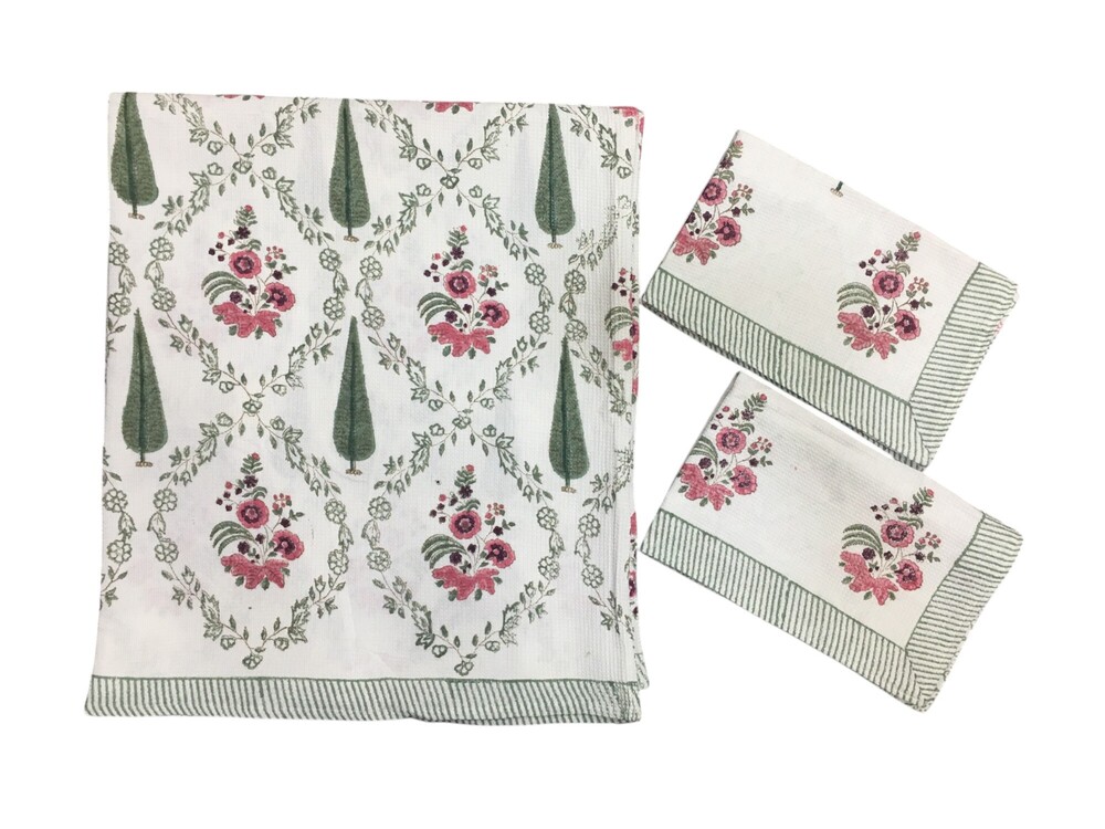 Hand Block Printed Waffle Bedsheet - Color: Multi