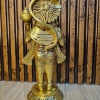 Aakrati Brass Hanuman Standing Religious Hindu Statue with Gada, Temple Decor Statue, Hindu God Figurine, Brass Lord Hanuman Statue ( Yellow)