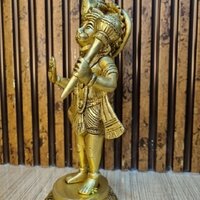 Aakrati Brass Hanuman Standing Religious Hindu Statue with Gada, Temple Decor Statue, Hindu God Figurine, Brass Lord Hanuman Statue ( Yellow)