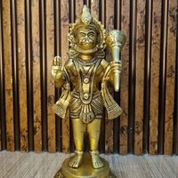 Aakrati Brass Hanuman Standing Religious Hindu Statue with Gada, Temple Decor Statue, Hindu God Figurine, Brass Lord Hanuman Statue ( Yellow)