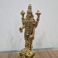 Aakrati Brass Antique Tirupati Balaji Statue Balaji Sculpture Shree Venkateswara Idol Hindu Balaji God Vishnu Figure (Yellow)