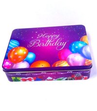 Happy Birthday Gift Tin Box - 200x200x45 Mm, Multi Color Tinplate With Offset Printing | 1 L Capacity, Food Safety Grade, Lacquered Golden Finish