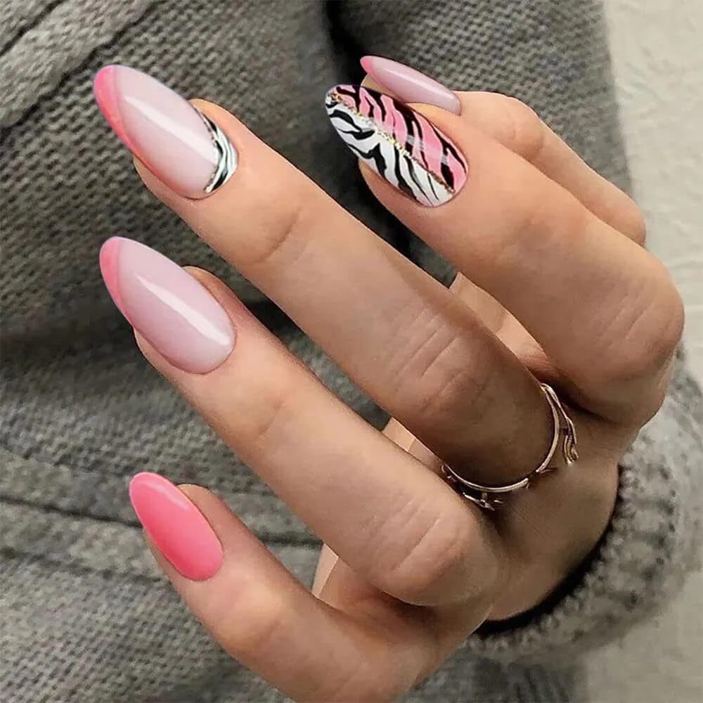 CherryBox Leopard print Round Shape Acrylic Pink Colour 24 pieces Set (Jelly Stick Sheet and Glue Included) (CB6012)