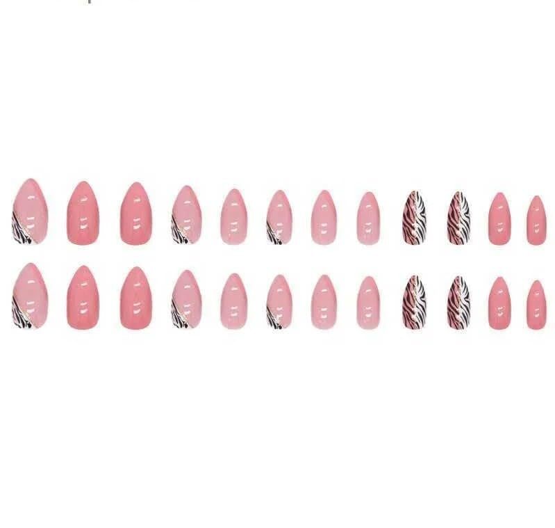 CherryBox Leopard print Round Shape Acrylic Pink Colour 24 pieces Set (Jelly Stick Sheet and Glue Included) (CB6012)