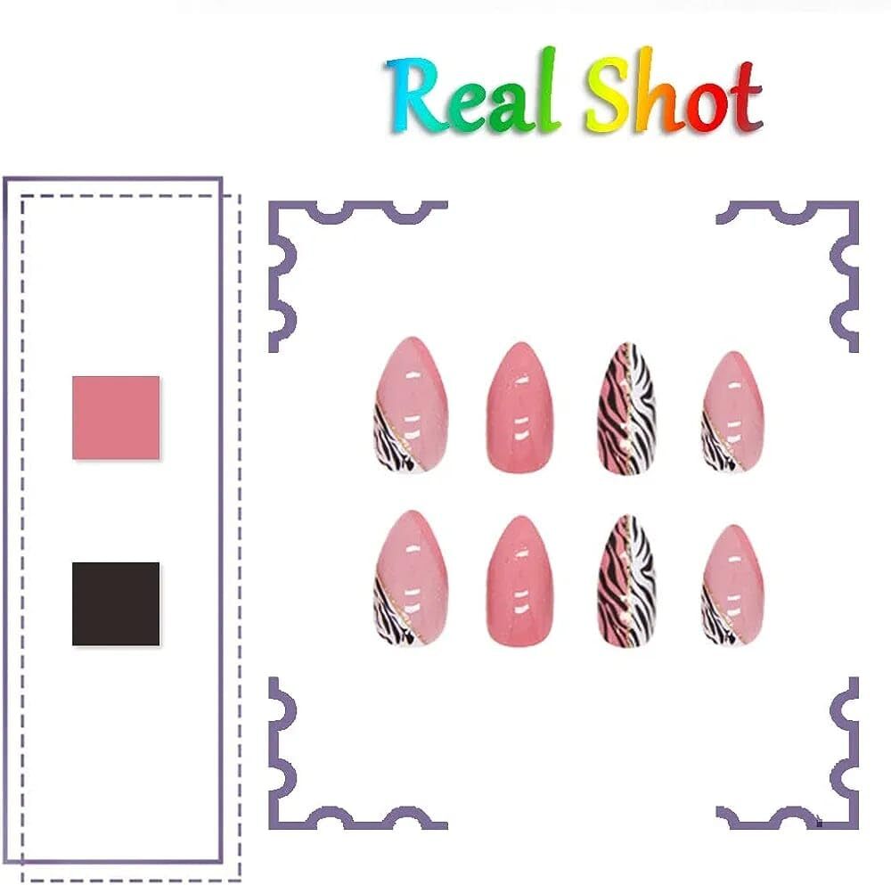 CherryBox Leopard print Round Shape Acrylic Pink Colour 24 pieces Set (Jelly Stick Sheet and Glue Included) (CB6012)