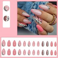 CherryBox Leopard print Round Shape Acrylic Pink Colour 24 pieces Set (Jelly Stick Sheet and Glue Included) (CB6012)