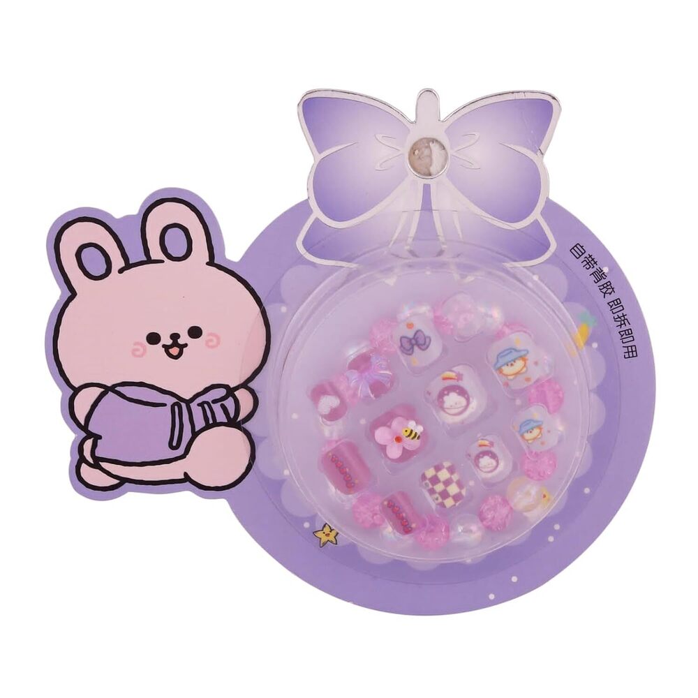 CherryBox Beautiful and Cute 3D Cartoon Press on Nails Set of 12 pieces Self Adhesive Nails with Bracelet for Kids (Purple) (CB6014)