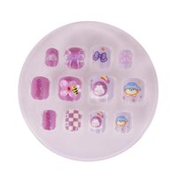 CherryBox Beautiful and Cute 3D Cartoon Press on Nails Set of 12 pieces Self Adhesive Nails with Bracelet for Kids (Purple) (CB6014)