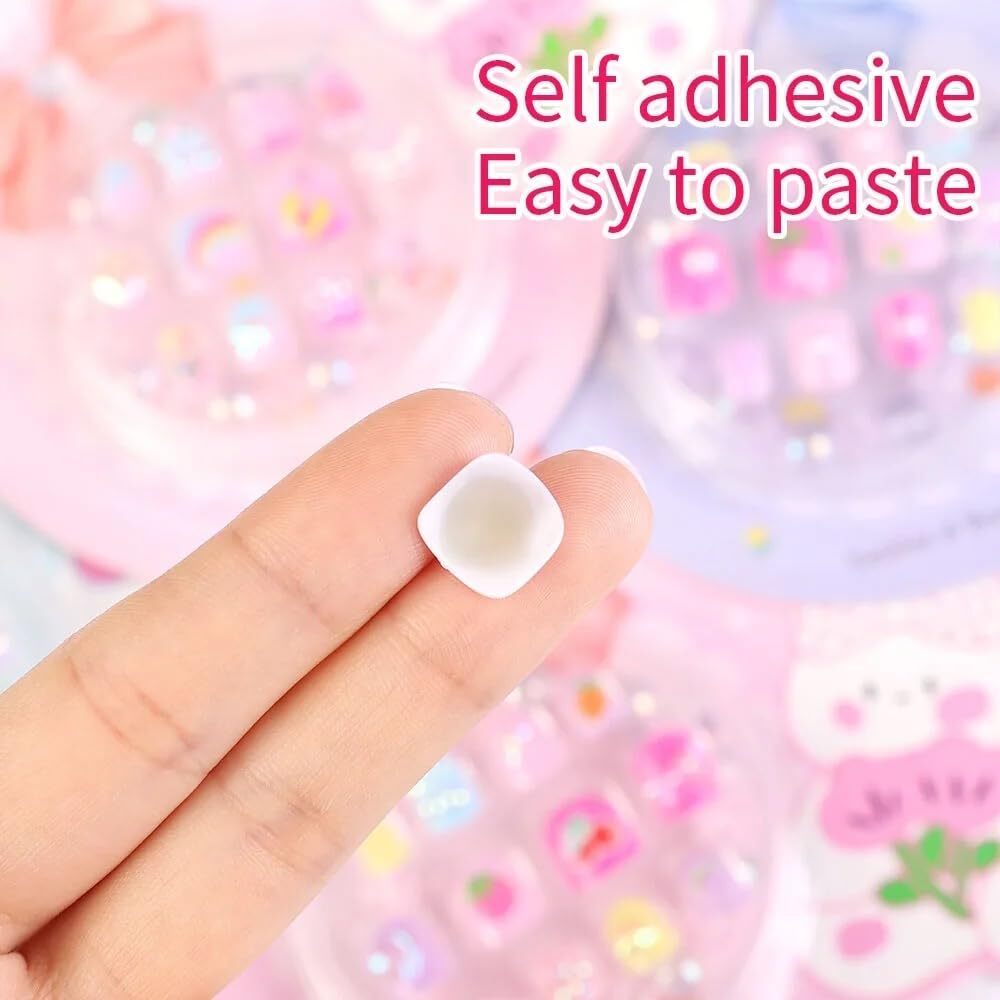 Cherrybox Beautiful And Cute 3d Cartoon Press On Nails Set Of 12 Pieces Self Adhesive Nails With Bracelet For Kids - Standard Size, Purple Color
