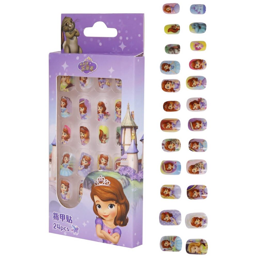 Cherrybox Beautiful And Cute Princess Cartoon Press On Nails Set Of 24 Pieces Self Adhesive Nails For Kids (Cb6015-2) - Color Code: Multicolour