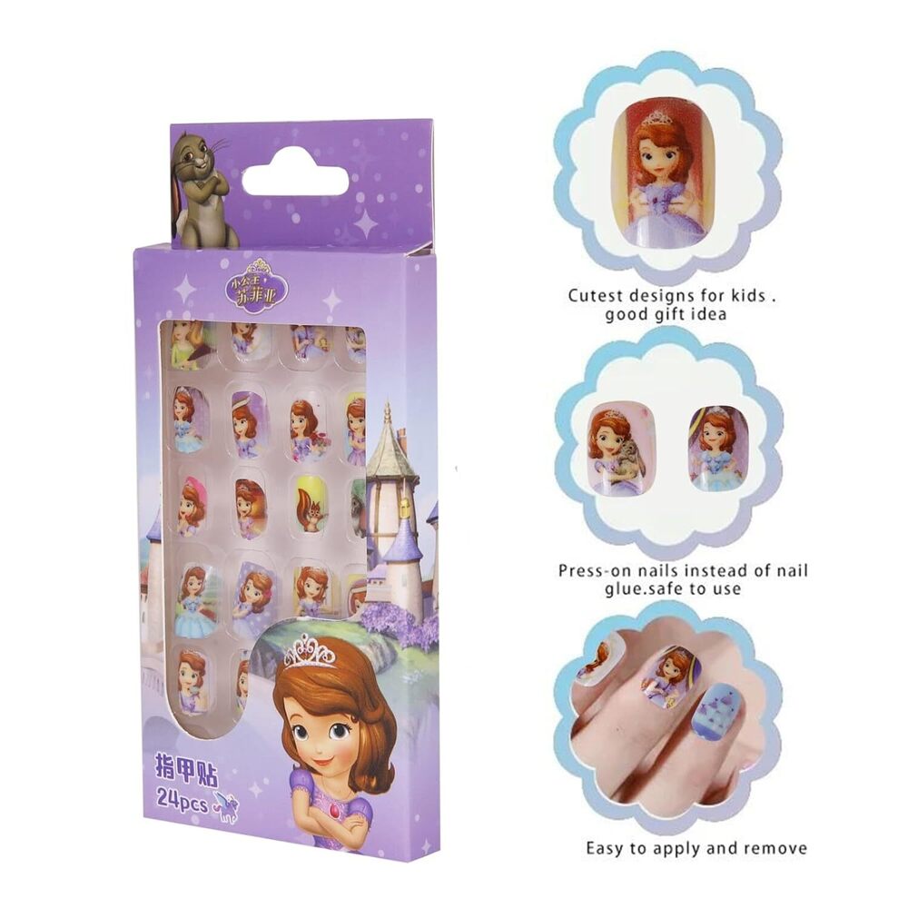 CherryBox Beautiful and Cute Princess Cartoon Press on Nails Set of 24 pieces Self Adhesive Nails for Kids (CB6015-2)
