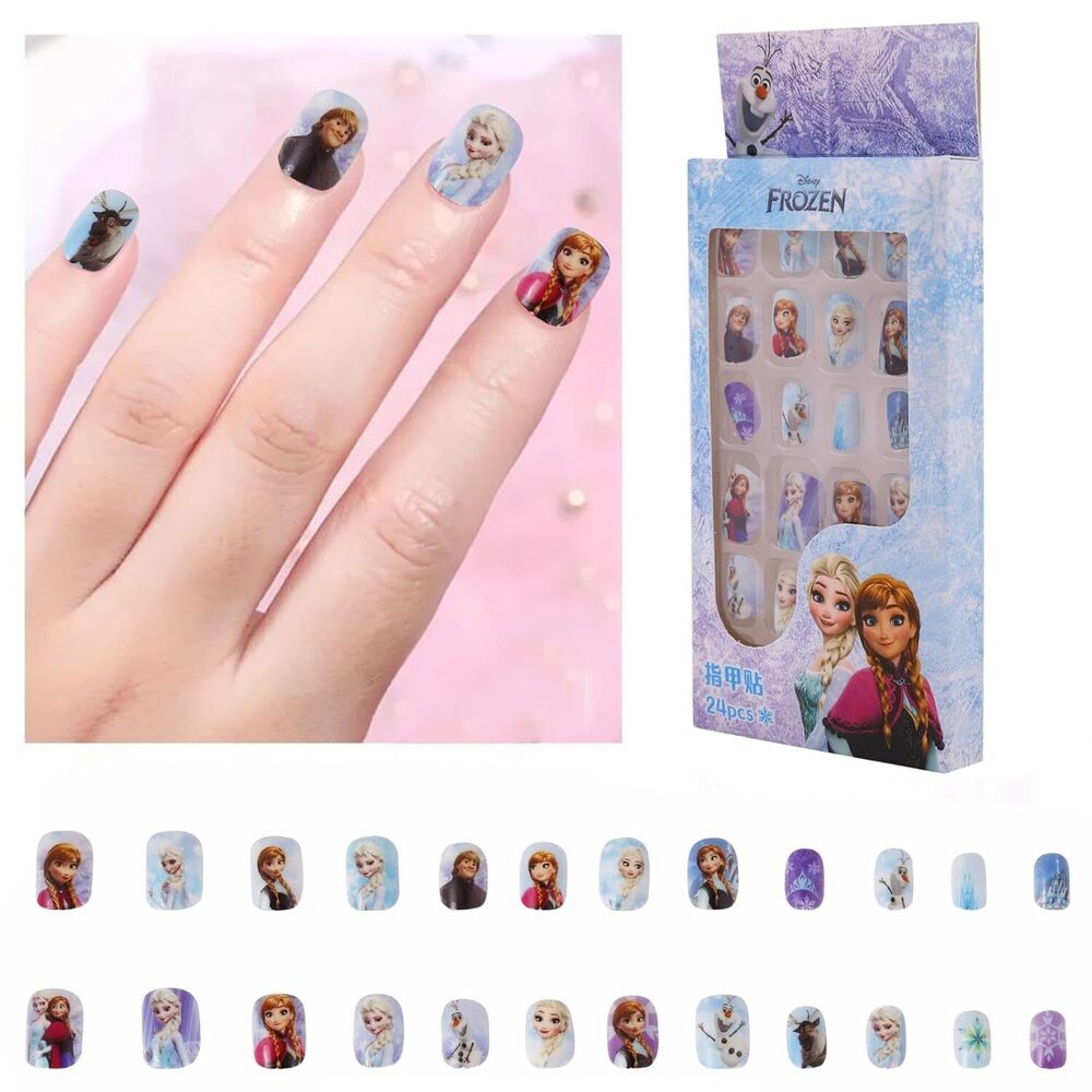 Cherrybox Beautiful And Cute Princess Cartoon Press On Nails Set Of 24 Pieces Self Adhesive Nails For Kids (Cb6015-4) - Color Code: Multicolour