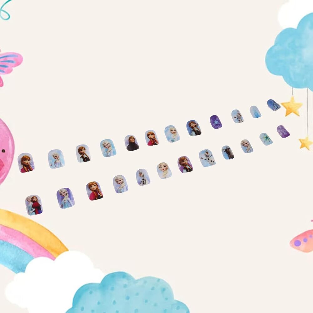 Cherrybox Beautiful And Cute Princess Cartoon Press On Nails Set Of 24 Pieces Self Adhesive Nails For Kids (Cb6015-4) - Color Code: Multicolour