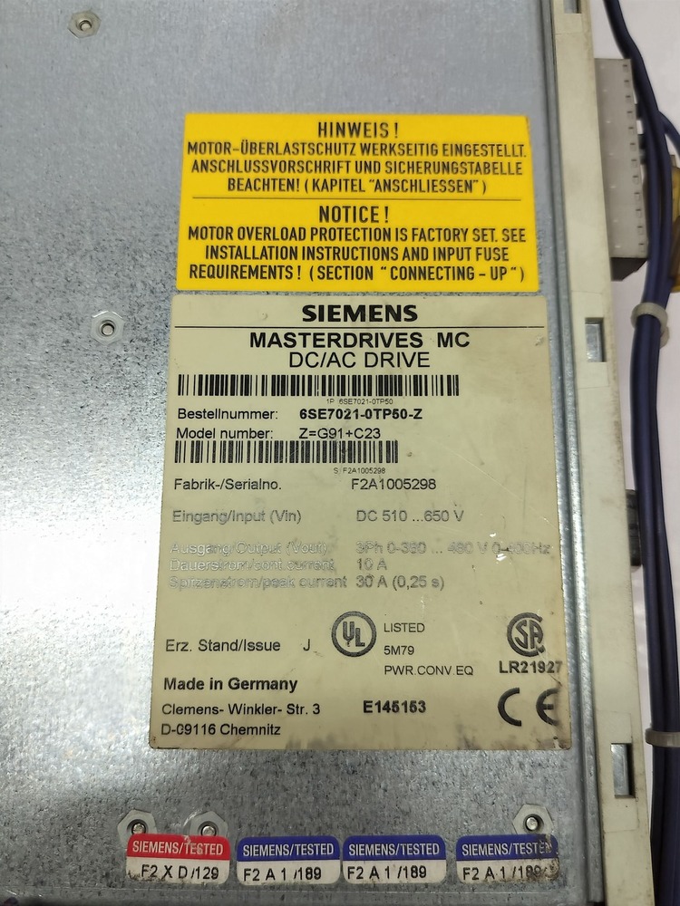 SIEMENS 6SE7021-OTP50-Z AC DRIVE