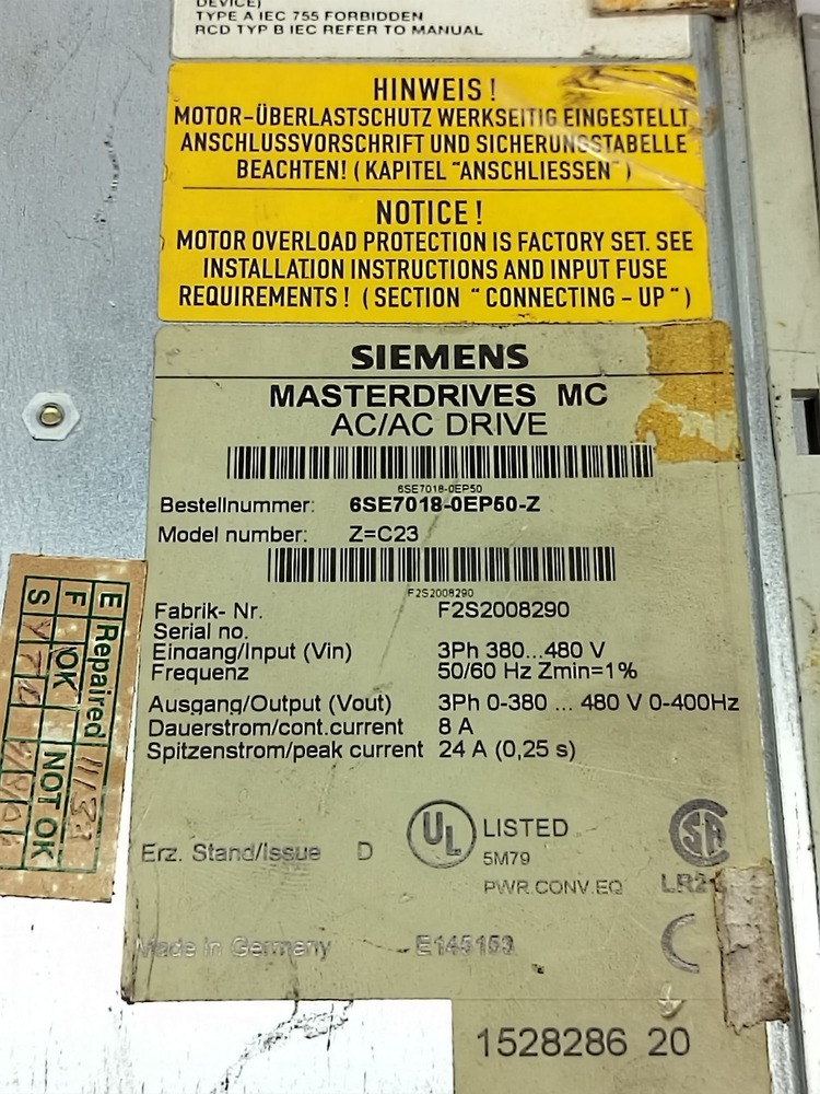 SIEMENS 6SE7018-OEP50-Z AC DRIVE