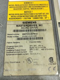 SIEMENS 6SE7015-OEP50-Z AC DRIVE