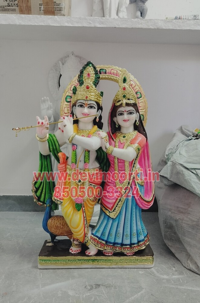 Marble Jugal Radha Krishna Statue - Height: 24 Inch (In)