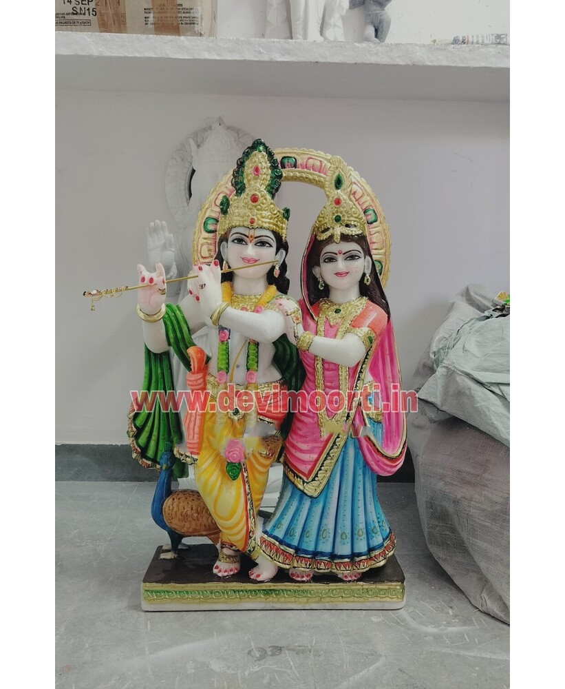Marble Jugal Radha Krishna Statue - Height: 24 Inch (In)