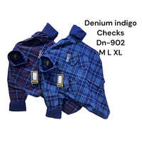902 Denim Indigo Check Shirt - Cotton Blend, Sizes S-M-L-XL , Modern Stylish Print Pattern, Washable for Convenience