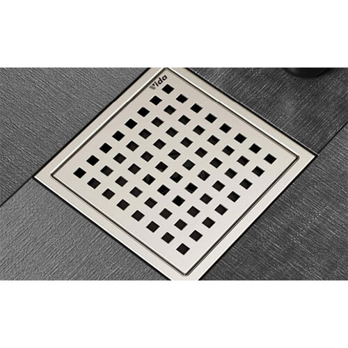 Square Floor Grating With Trap - Color: Silver