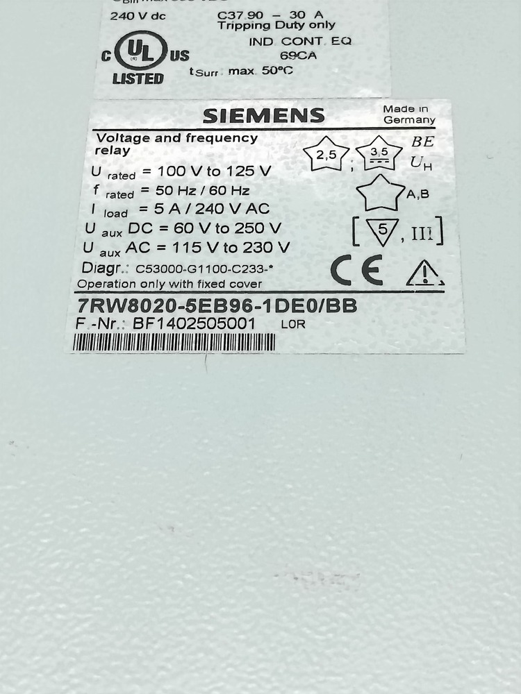 Siemens 7rw8020-5eb96-1deo/bb Frequency Relay