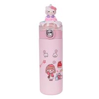 CherryBox Stainless Steel Water Bottle Classy 3D Kitty Top Flask Gift For Kids Boys and Girls -400 ML DIY Stcikers Included