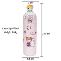 CherryBox Stainless Steel Water Bottle Classy 3D Kitty Top Flask Gift For Kids Boys and Girls -400 ML DIY Stcikers Included