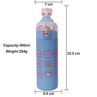 CherryBox Stainless Steel Water Bottle Classy 3D Kitty Top Flask Gift For Kids Boys and Girls -400 ML DIY Stcikers Included