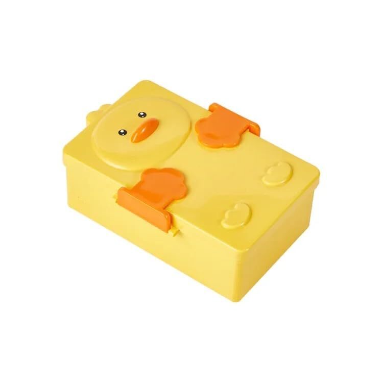 CherryBox Kids Double-Compartment Yellow Duck Cartoon Lunch Box with Spoon and Fork Dual airtight Lock BPA Free