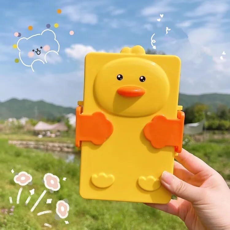 Cherrybox Kids Double-compartment Yellow Duck Cartoon Lunch Box With Spoon And Fork Dual Airtight Lock Bpa Free - Material: Plastic