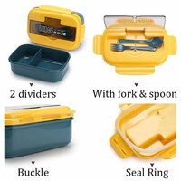 CherryBox Bento Lunch Box 1100ml Reusable Divided Container with 2 Compartments Leakproof Bento Boxes with Cutlery for Kids and Adults for School, Work and Travel
