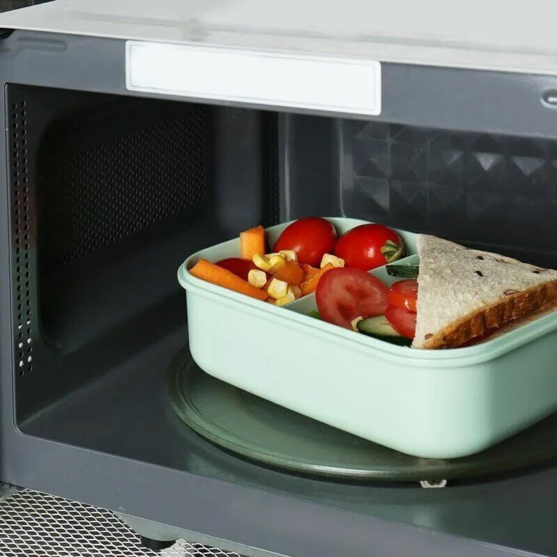 Cherrybox Bento Lunch Box - Abs Plastic, 1100ml Size, Green And Yellow | Reusable Divided Container, Leakproof Design With Cutlery For Kids And Adults