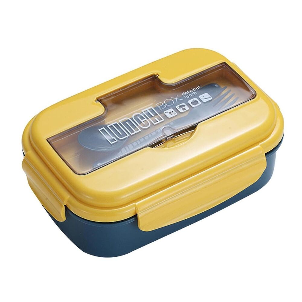 Cherrybox Bento Lunch Box - Abs Plastic, 1100ml Size, Green And Yellow | Reusable Divided Container, Leakproof Design With Cutlery For Kids And Adults