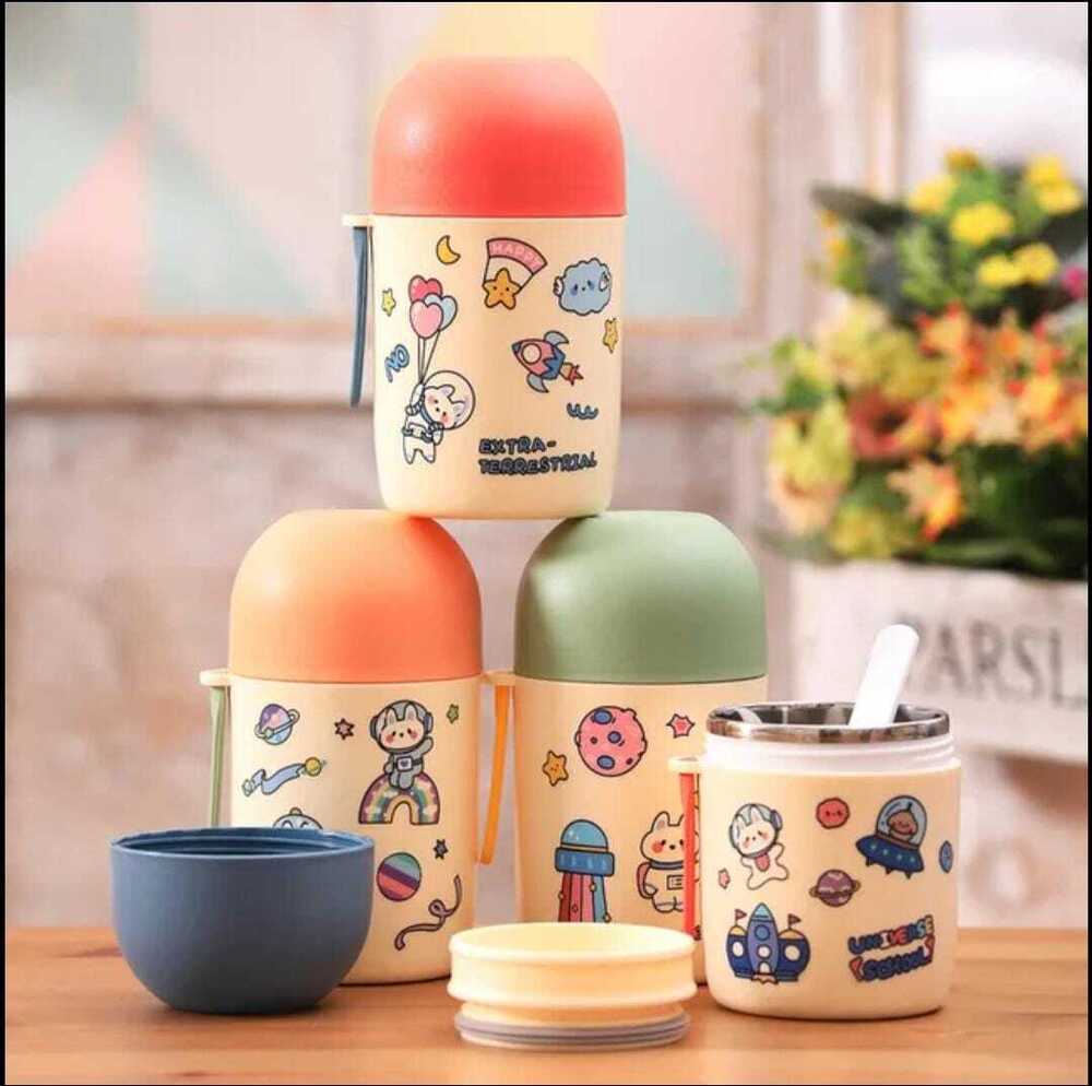 CherryBox BPA Free Plastic Vacuum Insulated Food Jar Lunch Box for Men, Women and Kids,Tiffin for Soup/Rice/Salad, Leak Proof Meal Jar 580 ML (DIY Stickers Included)