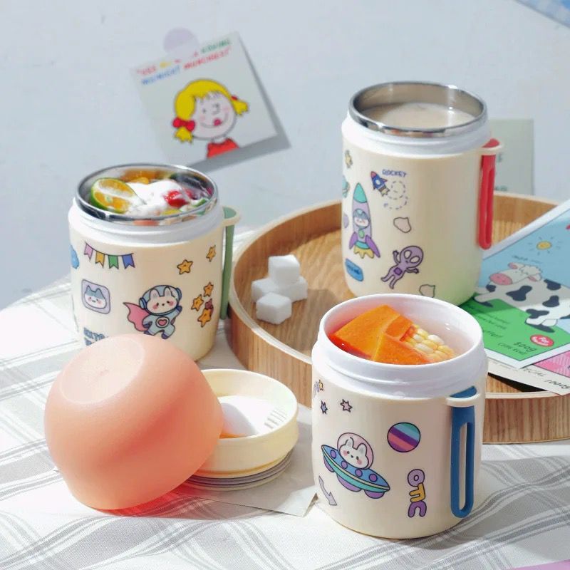 CherryBox BPA Free Plastic Vacuum Insulated Food Jar Lunch Box for Men, Women and Kids,Tiffin for Soup/Rice/Salad, Leak Proof Meal Jar 580 ML (DIY Stickers Included)