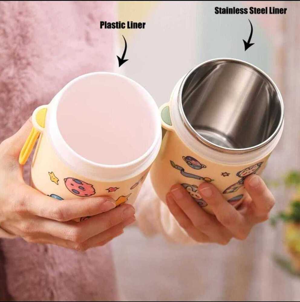 CherryBox Double Wall Stainless Steel Vacuum Insulated Food Jar Lunch Box for Men, Women and Kids, Thermos Tiffin for Soup/Rice, Leak Proof Meal Jar 580 ML (DIY Stickers Included)