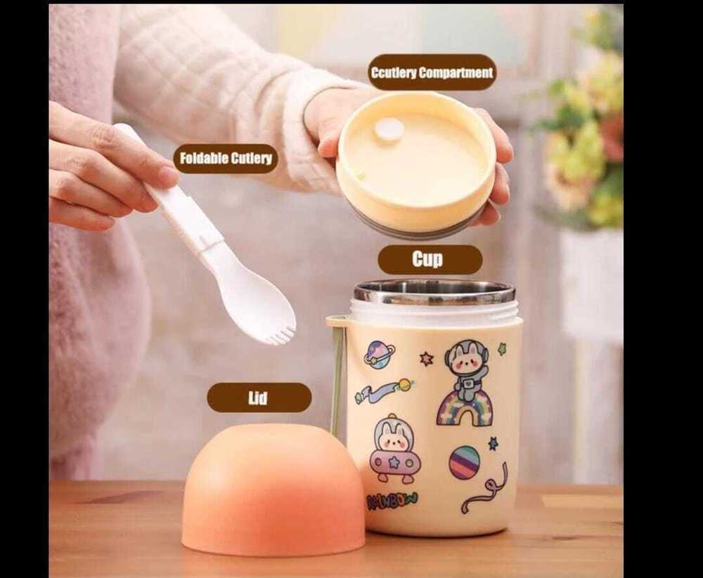 CherryBox Double Wall Stainless Steel Vacuum Insulated Food Jar Lunch Box for Men, Women and Kids, Thermos Tiffin for Soup/Rice, Leak Proof Meal Jar 580 ML (DIY Stickers Included)