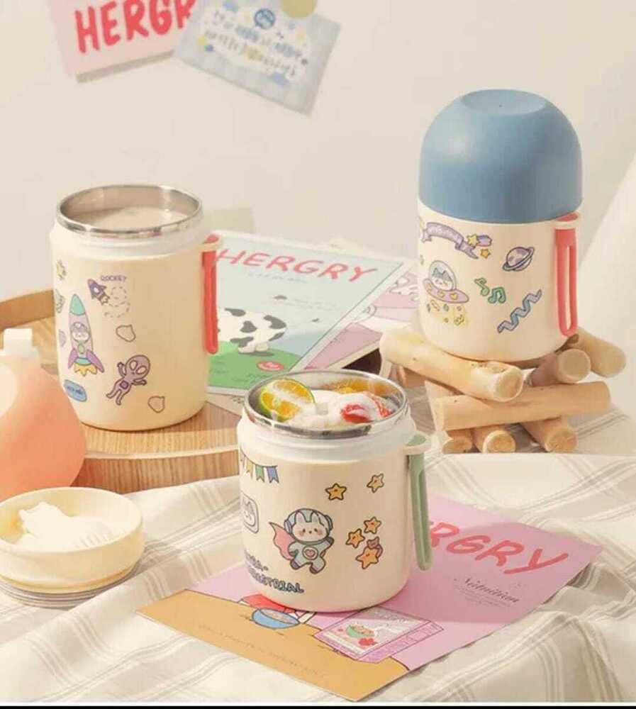 CherryBox Double Wall Stainless Steel Vacuum Insulated Food Jar Lunch Box for Men, Women and Kids, Thermos Tiffin for Soup/Rice, Leak Proof Meal Jar 580 ML (DIY Stickers Included)