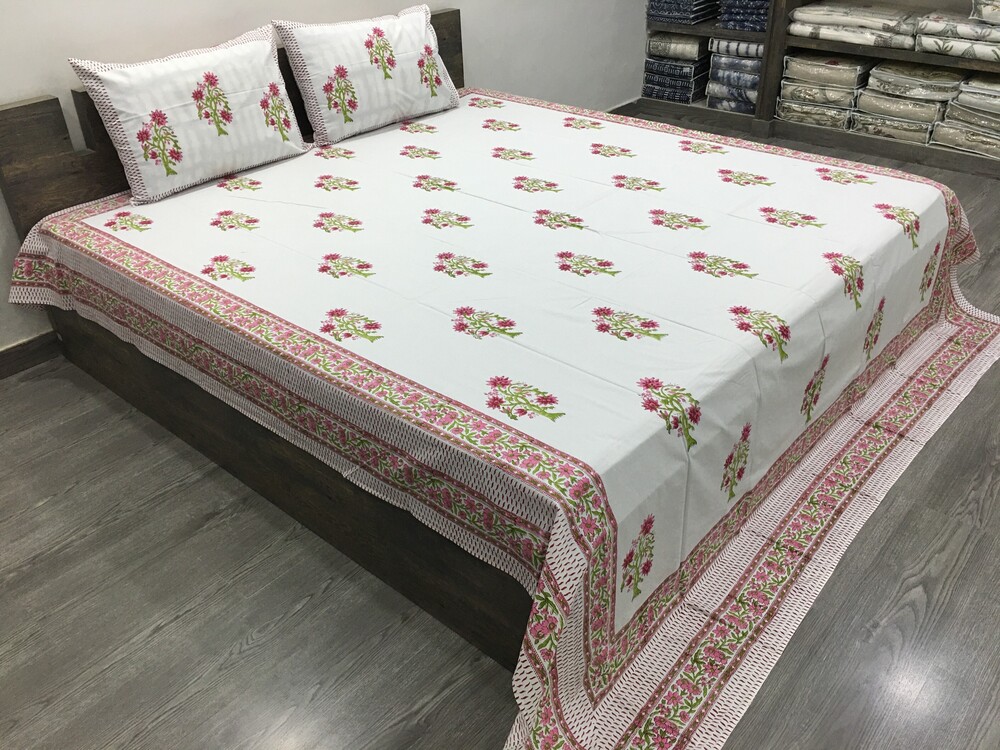 Hand Block Printed Percale Bedsheets in Queen Size