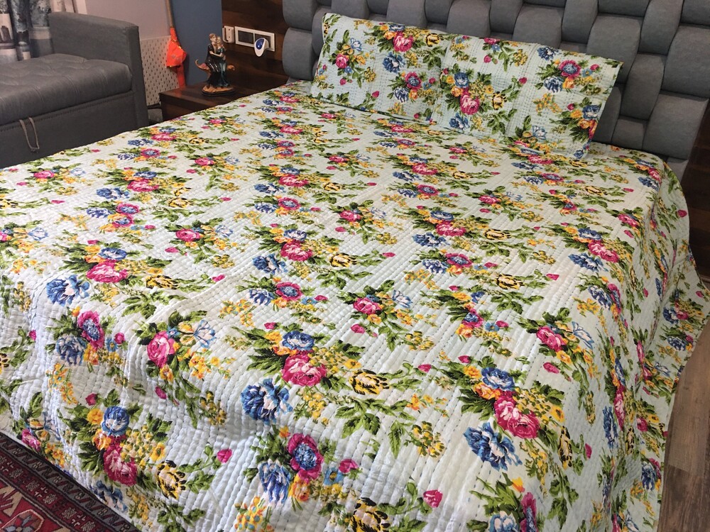 Cotton Screen Printed Kantha Quilts