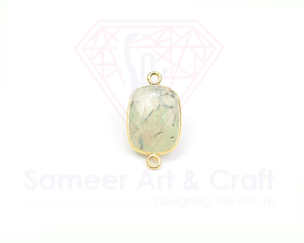 Stone Size 10x12 Mm Natural Gemstone 18k Gold Plated Faceted Double Bail Bezel Connector
