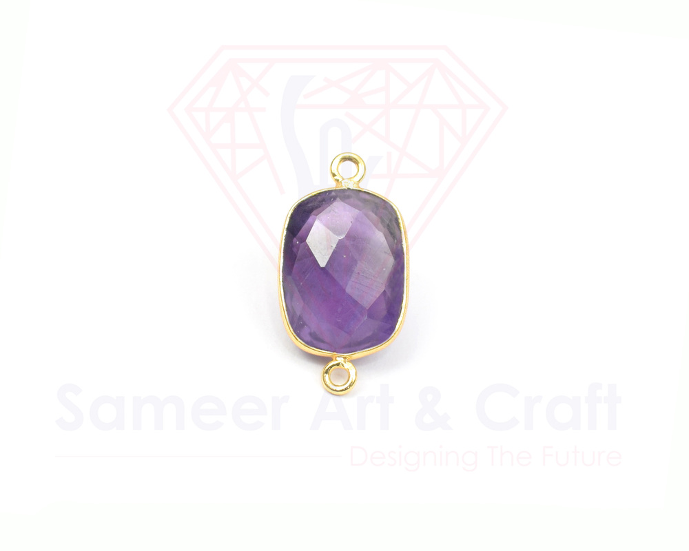 Stone Size 10x12 Mm Natural Gemstone 18k Gold Plated Faceted Double Bail Bezel Connector