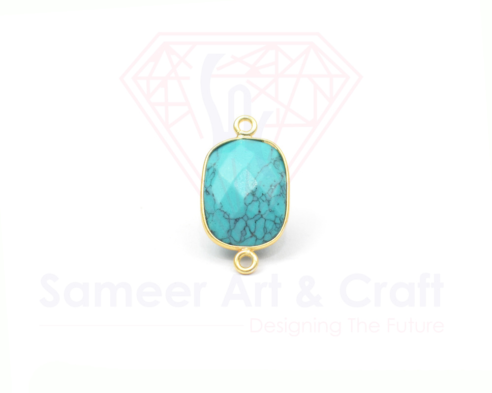 Stone Size 10x12 Mm Natural Gemstone 18k Gold Plated Faceted Double Bail Bezel Connector