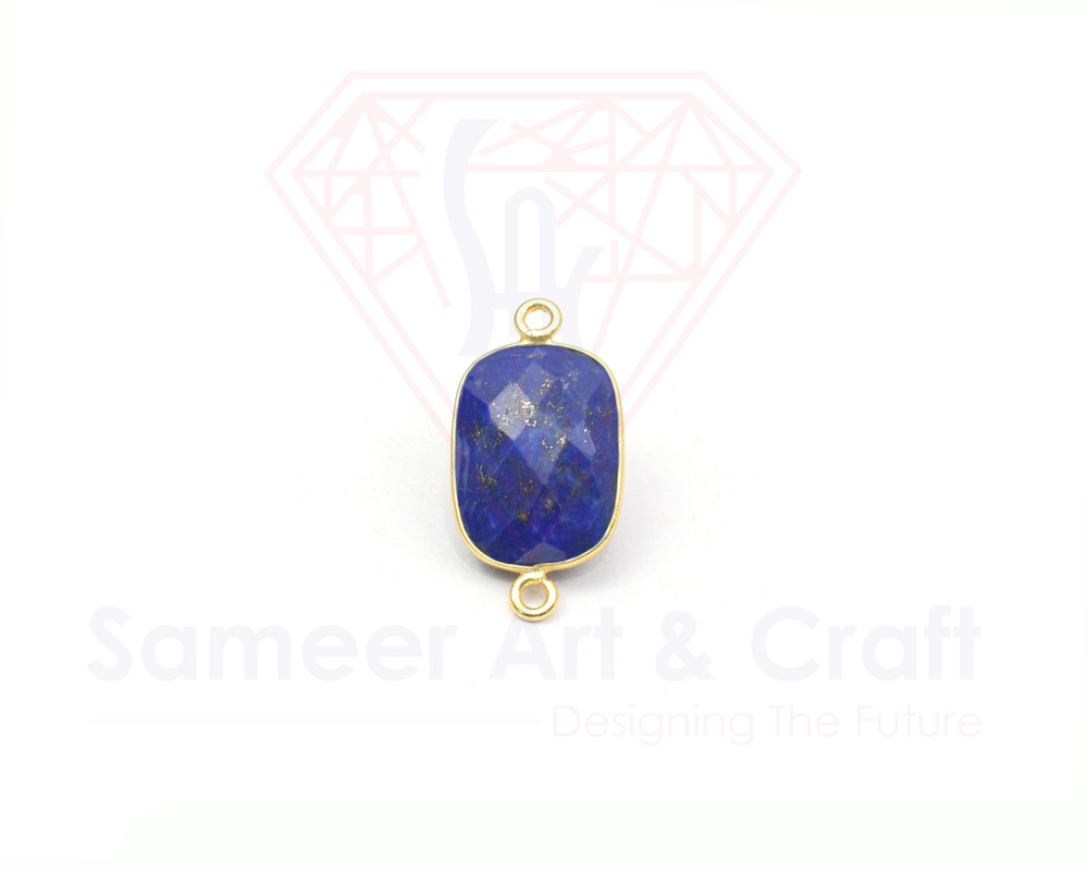 Stone Size 10x12 Mm Natural Gemstone 18k Gold Plated Faceted Double Bail Bezel Connector