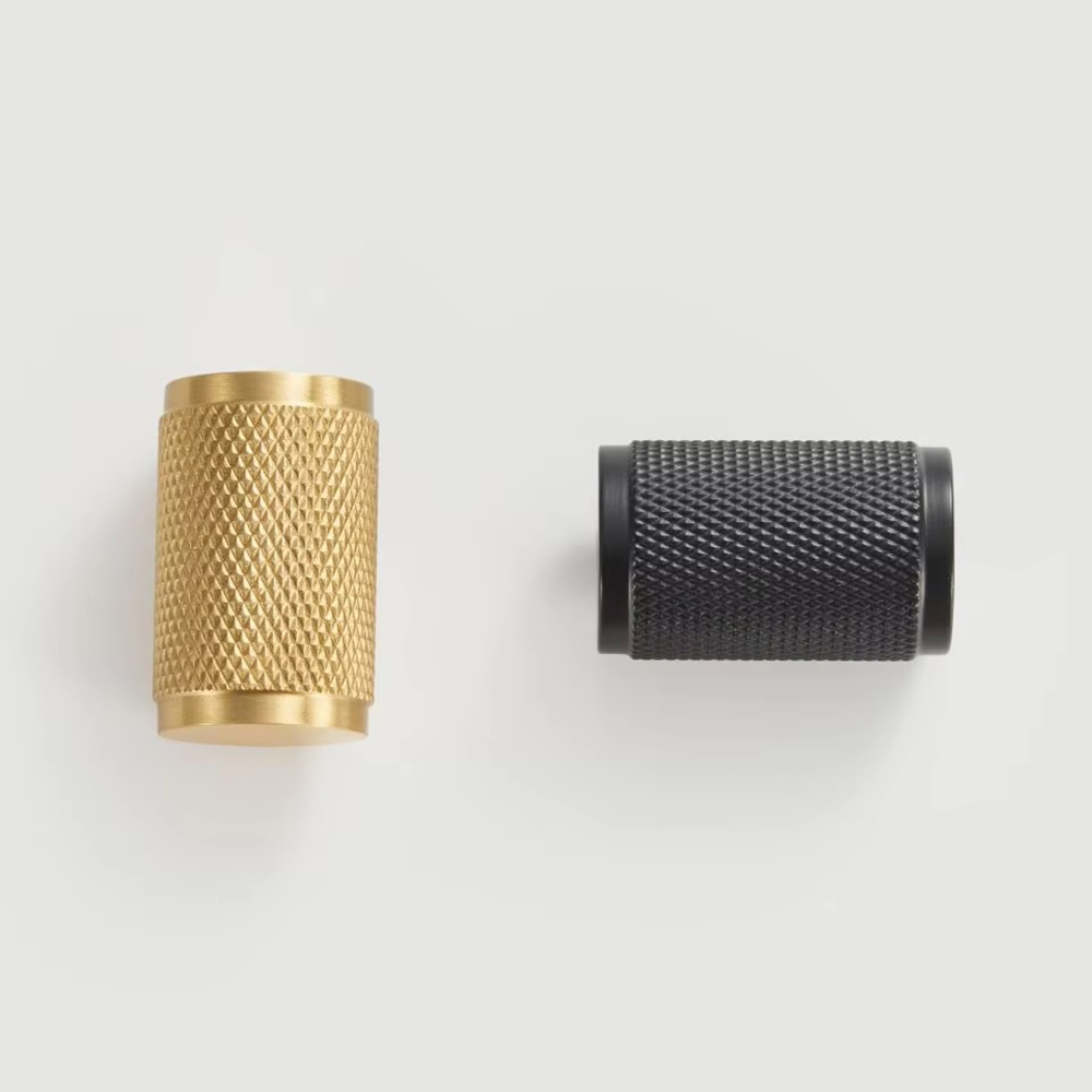 Phantom A Flat Cylindrical Knurled Knobs In Matte Gold And Matte Black A Best For Kitchen Cabinet Handle, Drawer Pulls, Wardrobe Pulls - Material: Metal