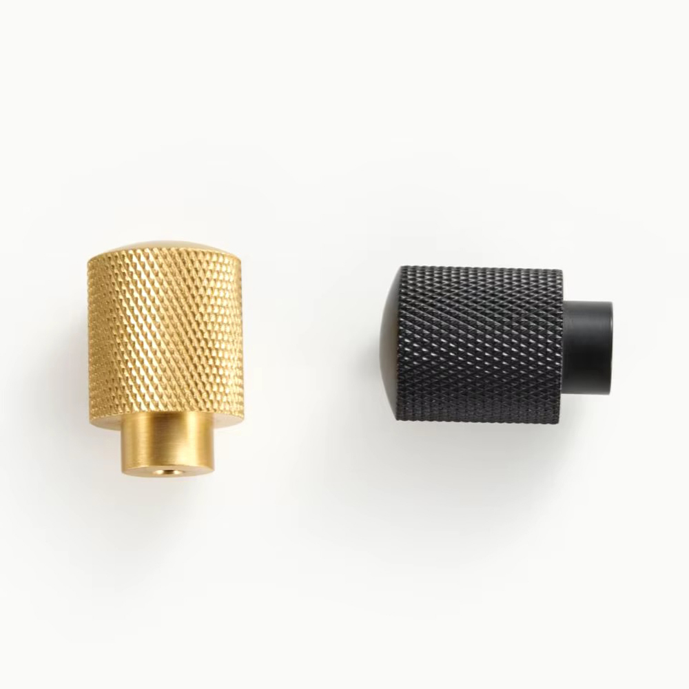 Shadow A Semi-Sphere Cylindrical Knurled Knobs In Matte Gold And Matte Black A Best For Kitchen Cabinet Handle, Drawer Pulls, Wardrobe Pulls - Material: Brass