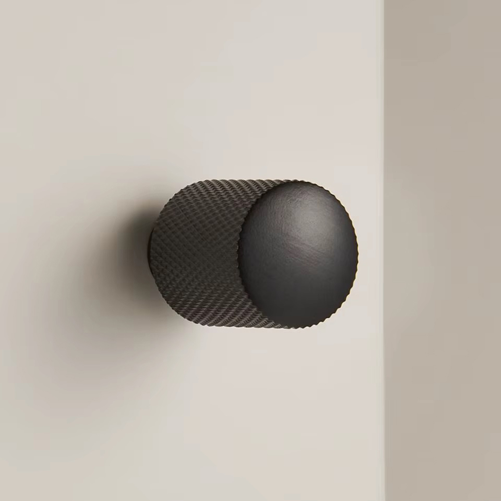 Shadow A Semi-sphere Cylindrical Knurled Knobs In Matte Gold And Matte Black A Best For Kitchen Cabinet Handle, Drawer Pulls, Wardrobe Pulls - Material: Brass