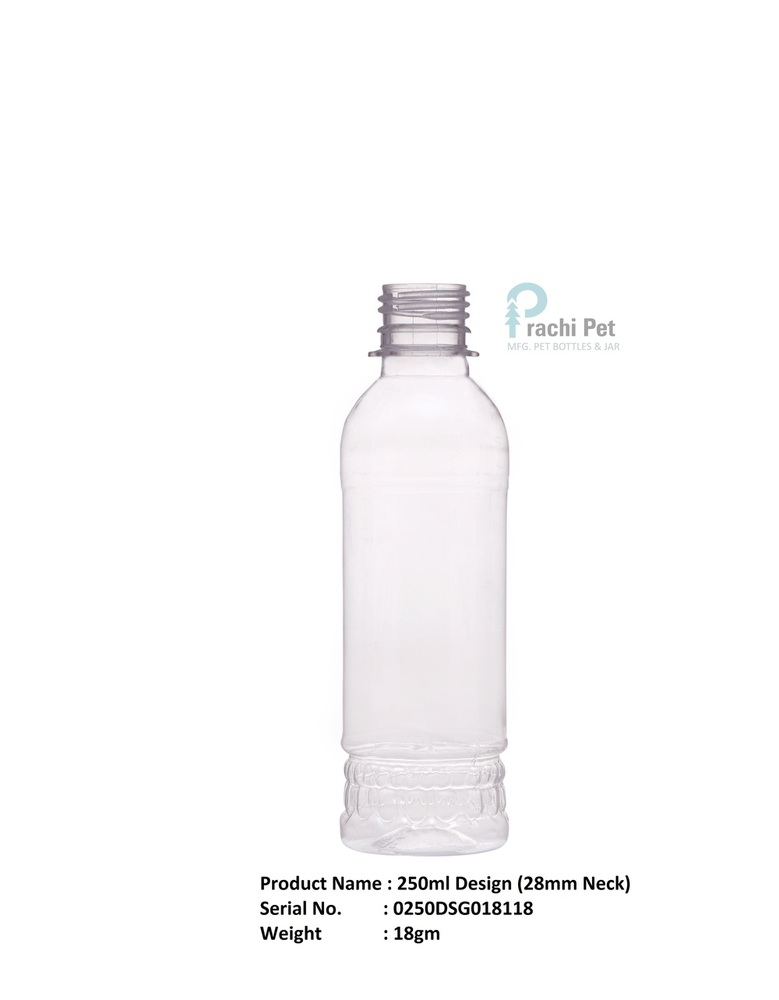 250ml डिजाइन लिक्विड बोतल - प्लास्टिक पीईटी वर्जिन मटेरियल, 28mm नेक साइज, पारदर्शी रंग | सफाई, शैम्पू, तेल के लिए उपयुक्त